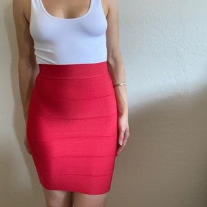 Bebe Solid Bandage Skirt in Hibiscus